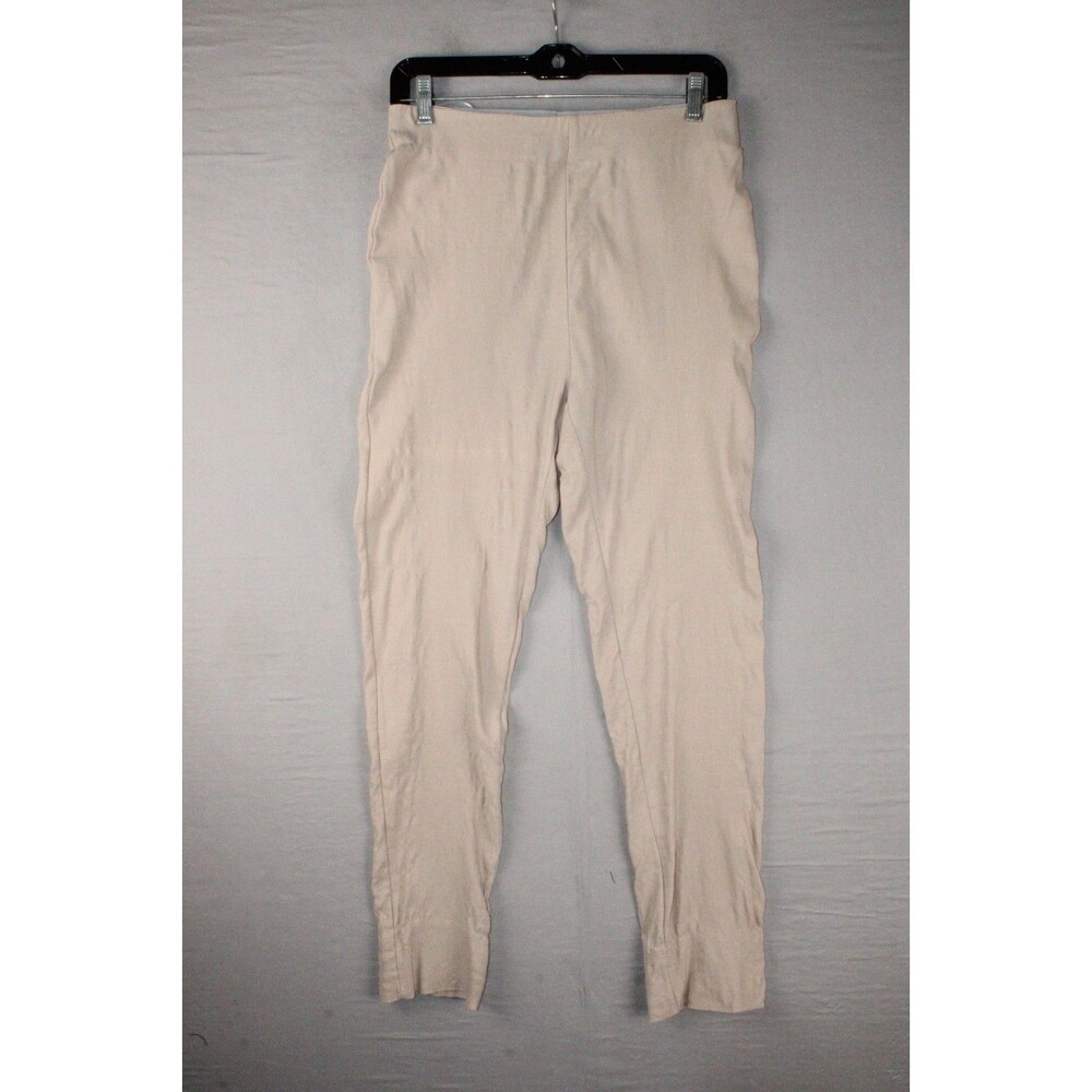 Jean-Pierre Klifa Paris Cream Beige Pull On Ankle Pants Small Slit Hem Stretch